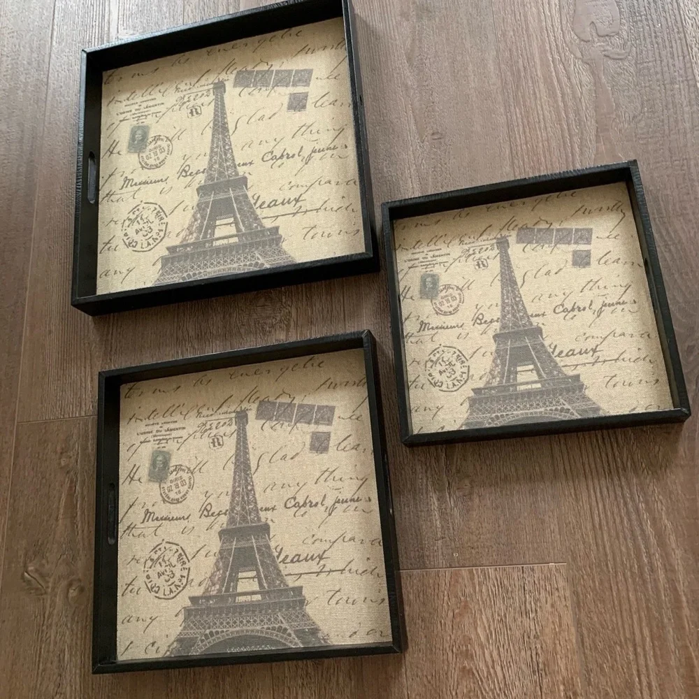 Eiffel Tower Vintage Black and Tan set of trays